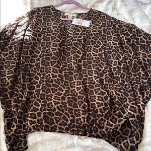 Michael Kors Brown Boxy Blouse with Relaxed Sleeves